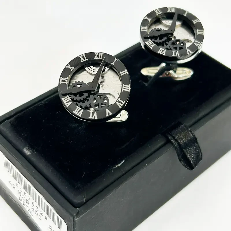 A Pair of Metal Steel Black Watch Look Men's Fashion Cufflinks